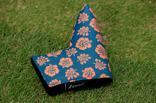 Blue & Coral Hibiscus Golf Putter Head Cover (Blade)