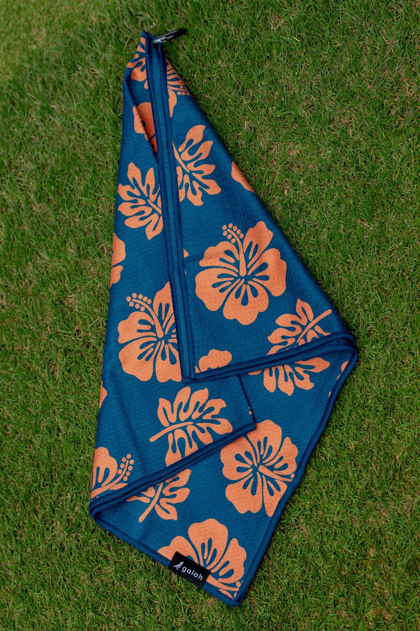 Blue & Coral Hibiscus Head Covers, Putter Cover (Mallet) & Towel Set