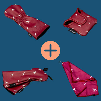 Maroon with Kangaroos Head Covers, Putter Cover (Mallet) & Towel Set